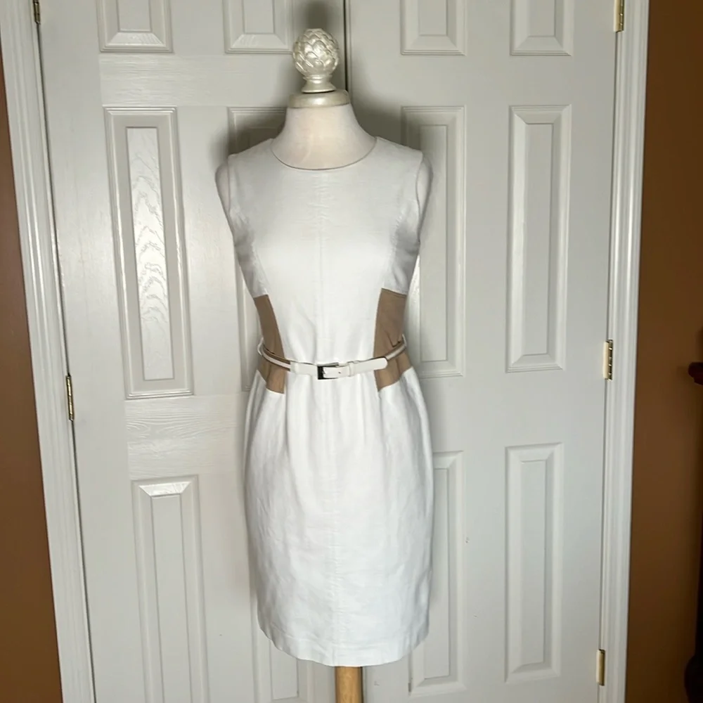 Anne Klein white & tan sleeveless career dress size 6. - Picture 1 of 9